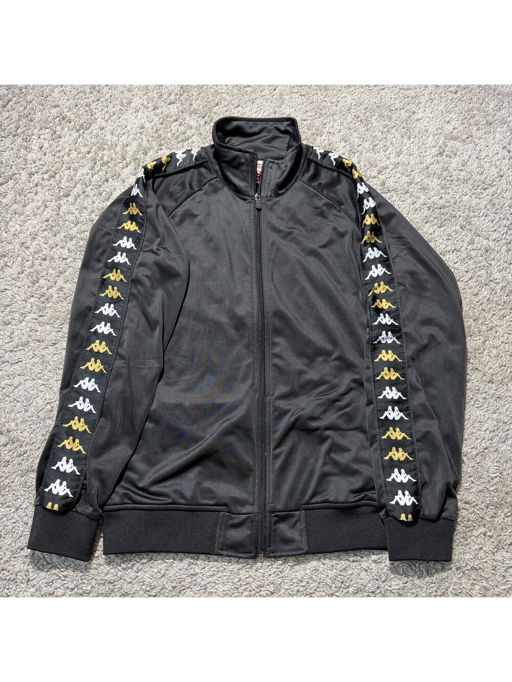 Kappa Men’s Black Full-Zip Track Jacket Pockets Logo Tape Size Medium